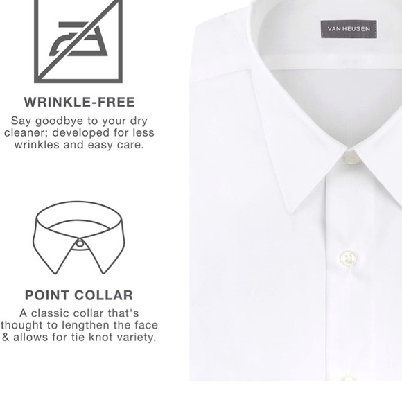 (1574) Van Heusen Men's Dress Shirt Fitted Poplin Solid 17 1/2 Neck 34/35 Sleeve - Picture 2 of 8